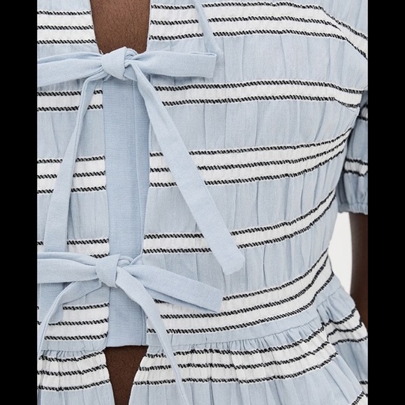 English factory size large Striped Puff Sleeve Top - Blue and White - Picture 2 of 3